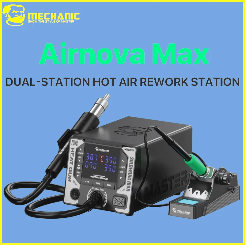 MECHANIC AirNova Max Hot Air Gun And Electric Soldering Iron Dual Station Industrial Precision Soldering Rework Repair Equipment
MECHANIC AirNova Max Hot Air Gun And Electric Soldering Iron Dual Station Industrial Precision Soldering Rework Repair Equipment