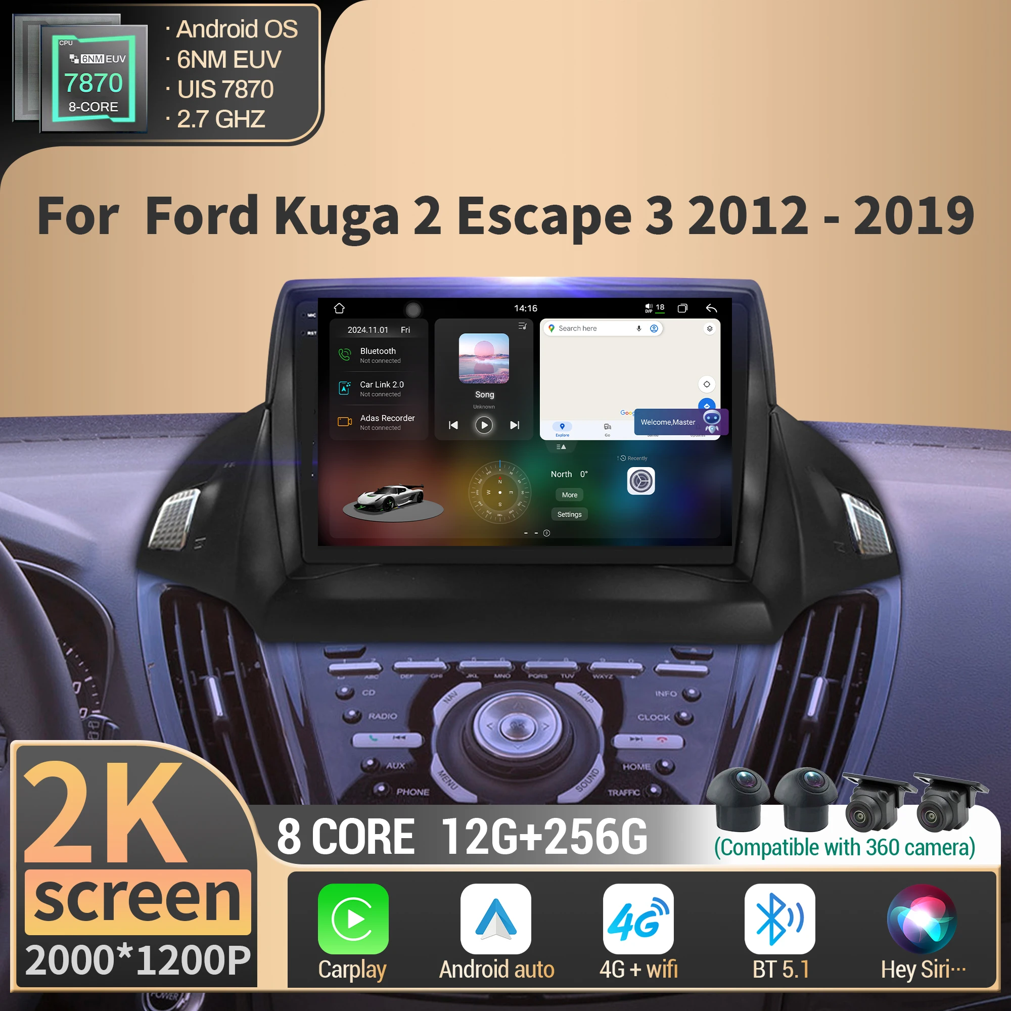 Android For Ford Kuga 2 Escape 3 2012-2019 Car Radio Multimedia 4G GPS Wireless BT CarPlay CPU 7870 Head Unit 2K QLED Screen
Android For Ford Kuga 2 Escape 3 2012-2019 Car Radio Multimedia 4G GPS Wireless BT CarPlay CPU 7870 Head Unit 2K QLED Screen