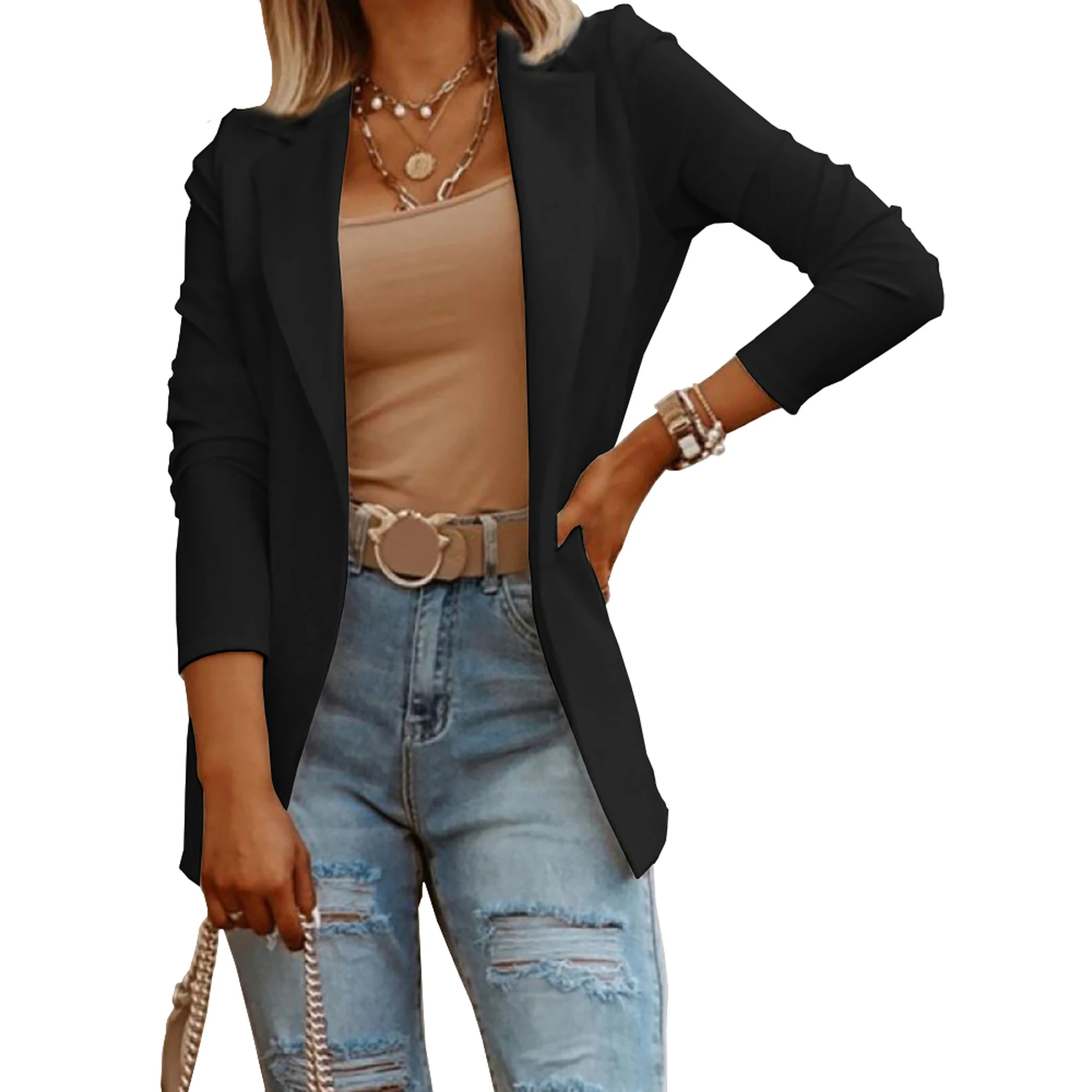 Solid Lapel Blazer Casual Open Front Long Sleeve Work Office Outerwear Women's Clothing
Solid Lapel Blazer Casual Open Front Long Sleeve Work Office Outerwear Women's Clothing