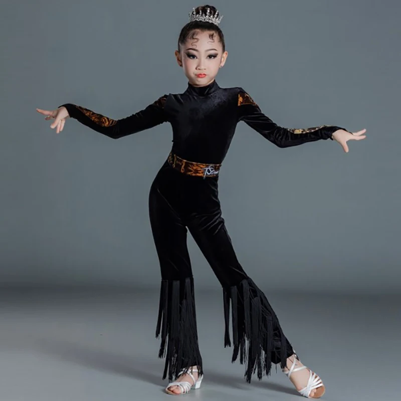 Autumn Winter Children Latin Dance Practice Clothes Black Velvet Fringe Pants Set Girls Long Sleeve Training Performance Clothes
Autumn Winter Children Latin Dance Practice Clothes Black Velvet Fringe Pants Set Girls Long Sleeve Training Performance Clothes
