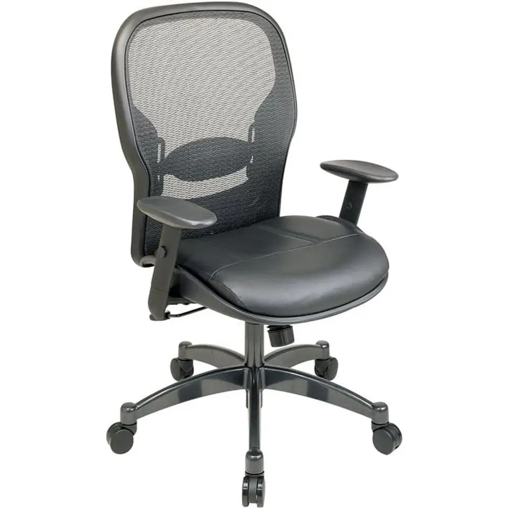 Mesh Black Chair with Padded Leather Seat, Synchro Tilt, Adjustable Armrests, Lumbar Support, Gunmetal Base
Mesh Black Chair with Padded Leather Seat, Synchro Tilt, Adjustable Armrests, Lumbar Support, Gunmetal Base