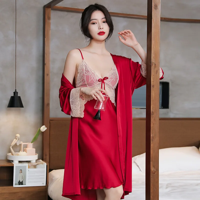 Womens Satin Sleepwear Nightgown Sexy 2PCS Kimono Robe Set Casual Loungewear Home Wear Intimate Lingerie Lace Bathrobe Gown
Womens Satin Sleepwear Nightgown Sexy 2PCS Kimono Robe Set Casual Loungewear Home Wear Intimate Lingerie Lace Bathrobe Gown