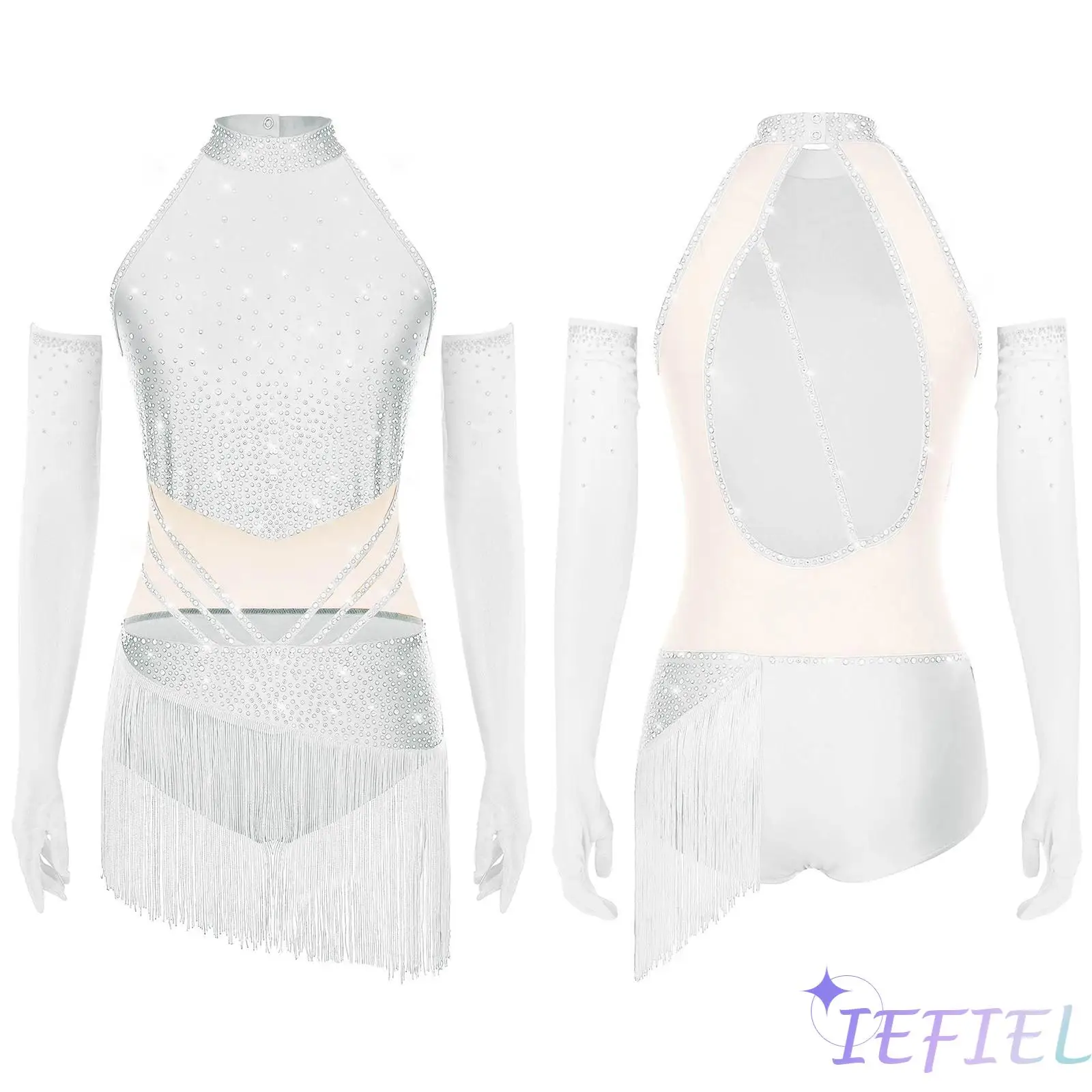 Womens Latin Outfits Figure Skating Leotard Back Hollow Out Sleeveless Tassel Skirted Bodysui+Mesh Gloves for Dancing Costume
Womens Latin Outfits Figure Skating Leotard Back Hollow Out Sleeveless Tassel Skirted Bodysui+Mesh Gloves for Dancing Costume