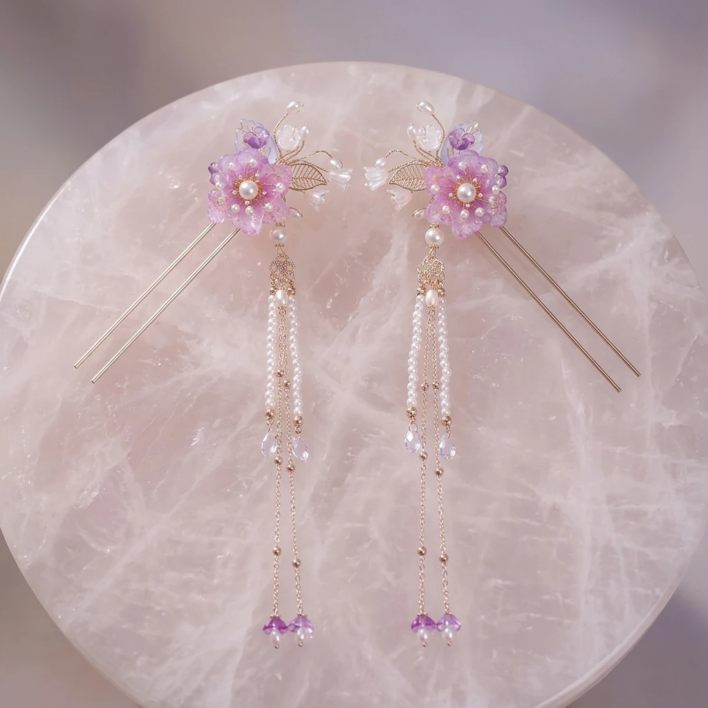 2Pcs Purple-Flower Tassel Hairpin Set Alloy Material Elegant Design for Women and Teens
2Pcs Purple-Flower Tassel Hairpin Set Alloy Material Elegant Design for Women and Teens