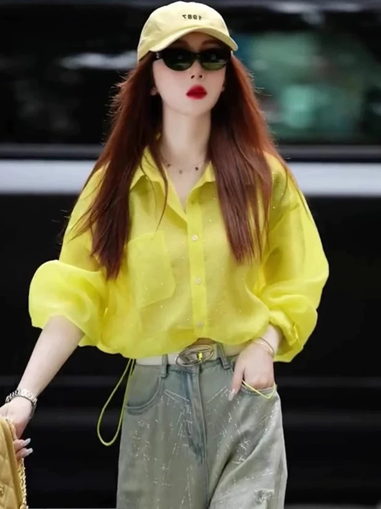 Сказочный желтый легкий свободный солнцезащитный дышащий тонкий воротник с одной пуговицей для женщин irt 
Сказочный желтый легкий свободный солнцезащитный дышащий тонкий воротник с одной пуговицей для женщин irt