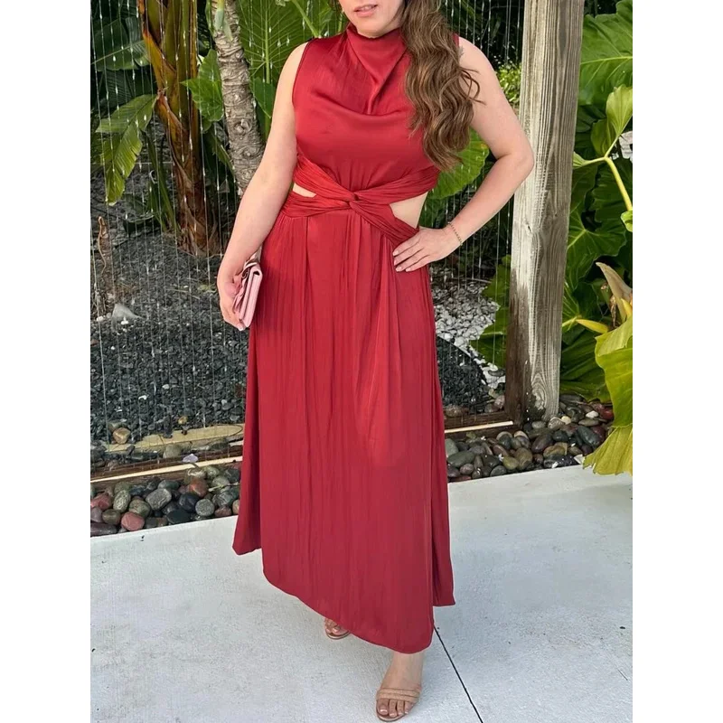 Women's Summer Fashion High-End round Neck Sleeveless Silk Textured Mid-Length Dress Versatile Simple Party Dress
Women's Summer Fashion High-End round Neck Sleeveless Silk Textured Mid-Length Dress Versatile Simple Party Dress
