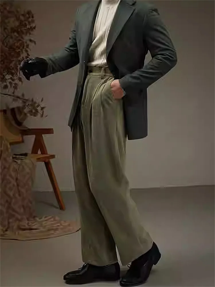 Мужские классические вельветовые брюки с широкими штанинами, с высокой талией, плиссированные, элегантные, винтажные, зеленые, свободного кроя, весенняя мода, мужская одежда
Мужские классические вельветовые брюки с широкими штанинами, с высокой талией, плиссированные, элегантные, винтажные, зеленые, свободного кроя, весенняя мода, мужская одежда