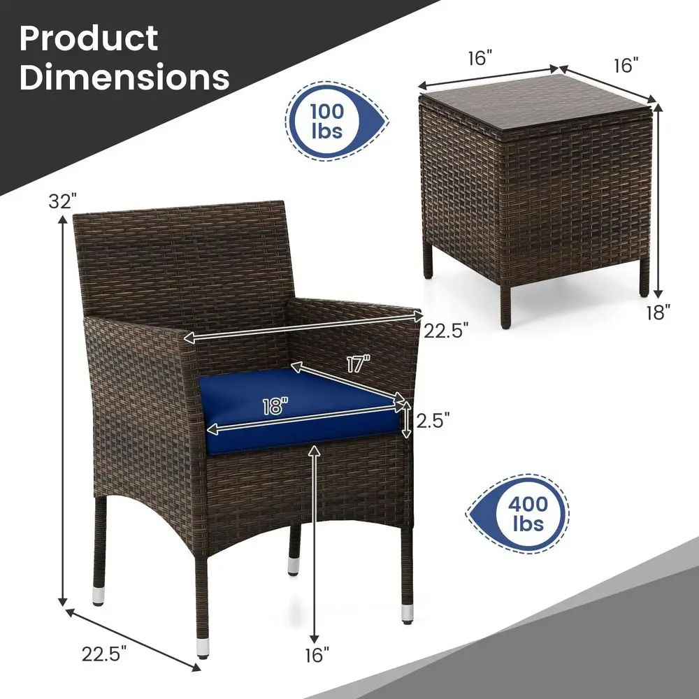 3 Piece Wicker Patio Furniture Set, PE Rattan Outdoor Conversation Set with 2 Chairs, Tempered Glass Top Table for Backyard Por
3 Piece Wicker Patio Furniture Set, PE Rattan Outdoor Conversation Set with 2 Chairs, Tempered Glass Top Table for Backyard Por