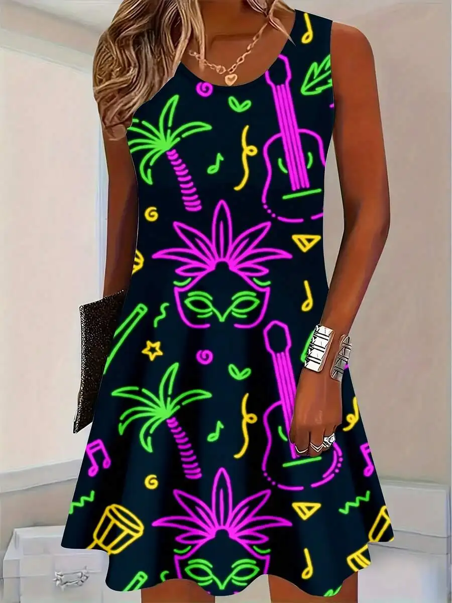 Women Neon Palm Tree Guitar Mask Print Sleeveless Dress Summer Party Beach Vacation Outfit
Women Neon Palm Tree Guitar Mask Print Sleeveless Dress Summer Party Beach Vacation Outfit