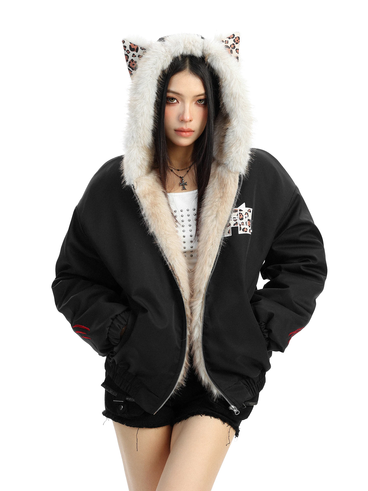 Thiened Winter Cotton Jaet Women's Street Sle Ear Hooded Coat Embroidered Leopard Print Warm Outerwear Coat
Thiened Winter Cotton Jaet Women's Street Sle Ear Hooded Coat Embroidered Leopard Print Warm Outerwear Coat