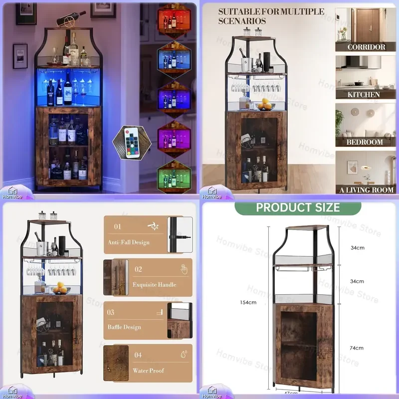 Industrial Corner Wine Bar Cabinet with LED Lights Glass Bottle Holders Adjustable Shelves Metal Mesh Doors Freestanding
Industrial Corner Wine Bar Cabinet with LED Lights Glass Bottle Holders Adjustable Shelves Metal Mesh Doors Freestanding