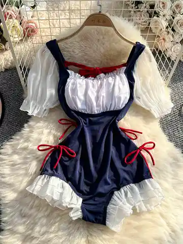 Women's White Bow Shorts Playsuits Vintage Short Sleeve Square Collar Uniform Overall Jumpsuits Kawaii Rompers Cutecore Clothing