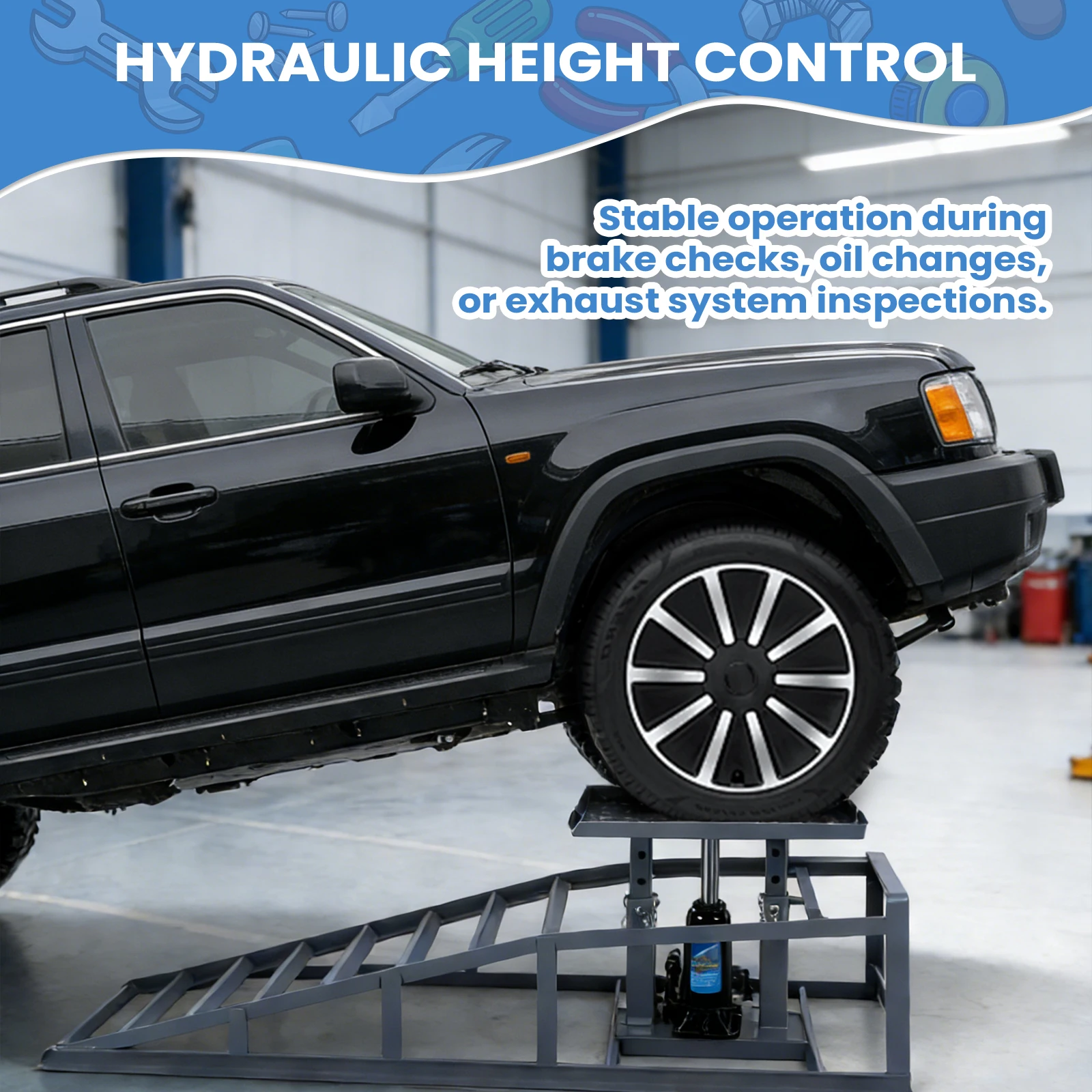 2 PCS Hydraulic Car and Truck Service Ramps Adjust Heights 9.8-15in 5T/11000LBS Capacity for Home Garage Maintenance Oil Changes
2 PCS Hydraulic Car and Truck Service Ramps Adjust Heights 9.8-15in 5T/11000LBS Capacity for Home Garage Maintenance Oil Changes
