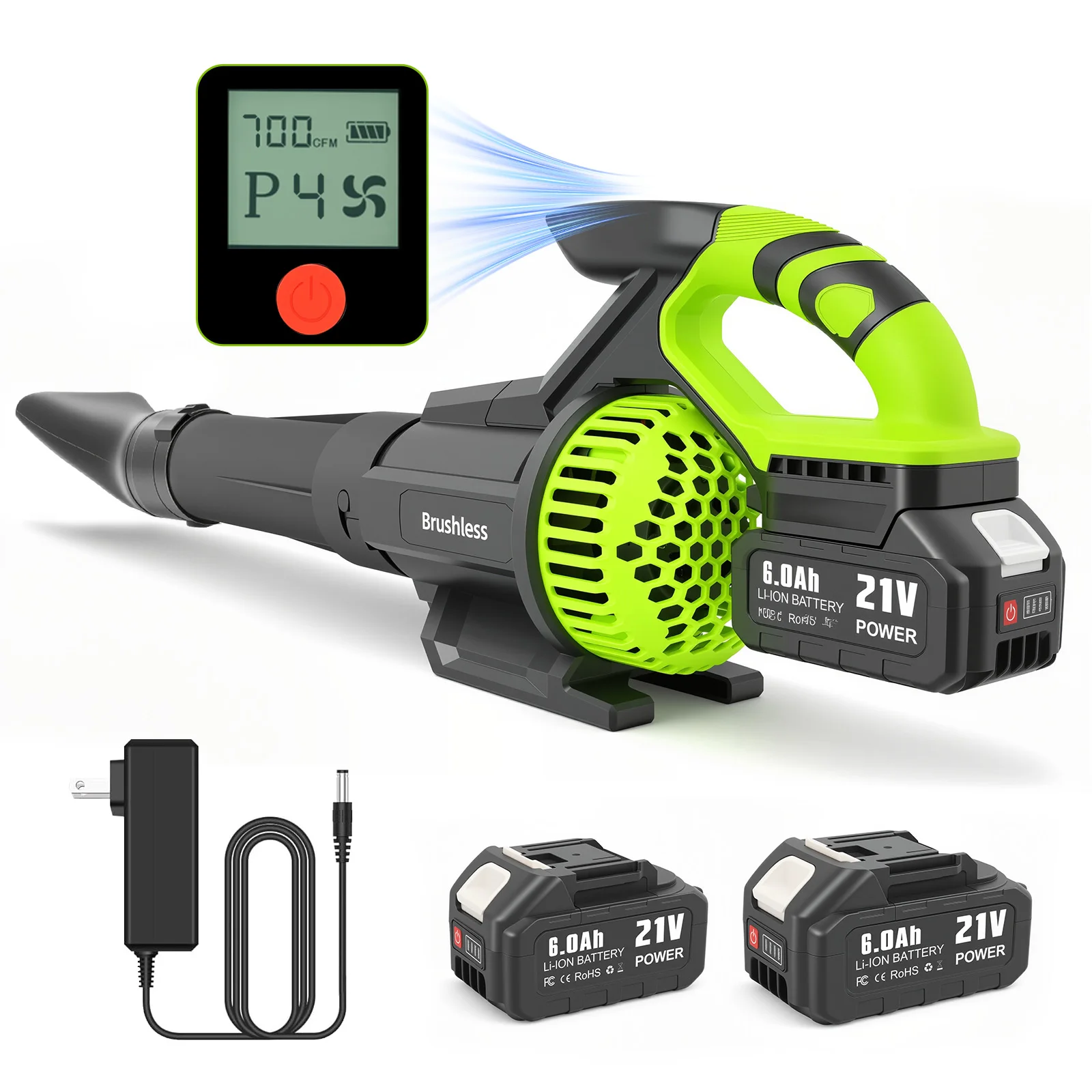 21V Cordless Electric Leaf Blower Vacuum Brushless High-Speed 2-in-1 Handheld 700CFM Digital Display 4-Speed For Lawn Yard Care
21V Cordless Electric Leaf Blower Vacuum Brushless High-Speed 2-in-1 Handheld 700CFM Digital Display 4-Speed For Lawn Yard Care