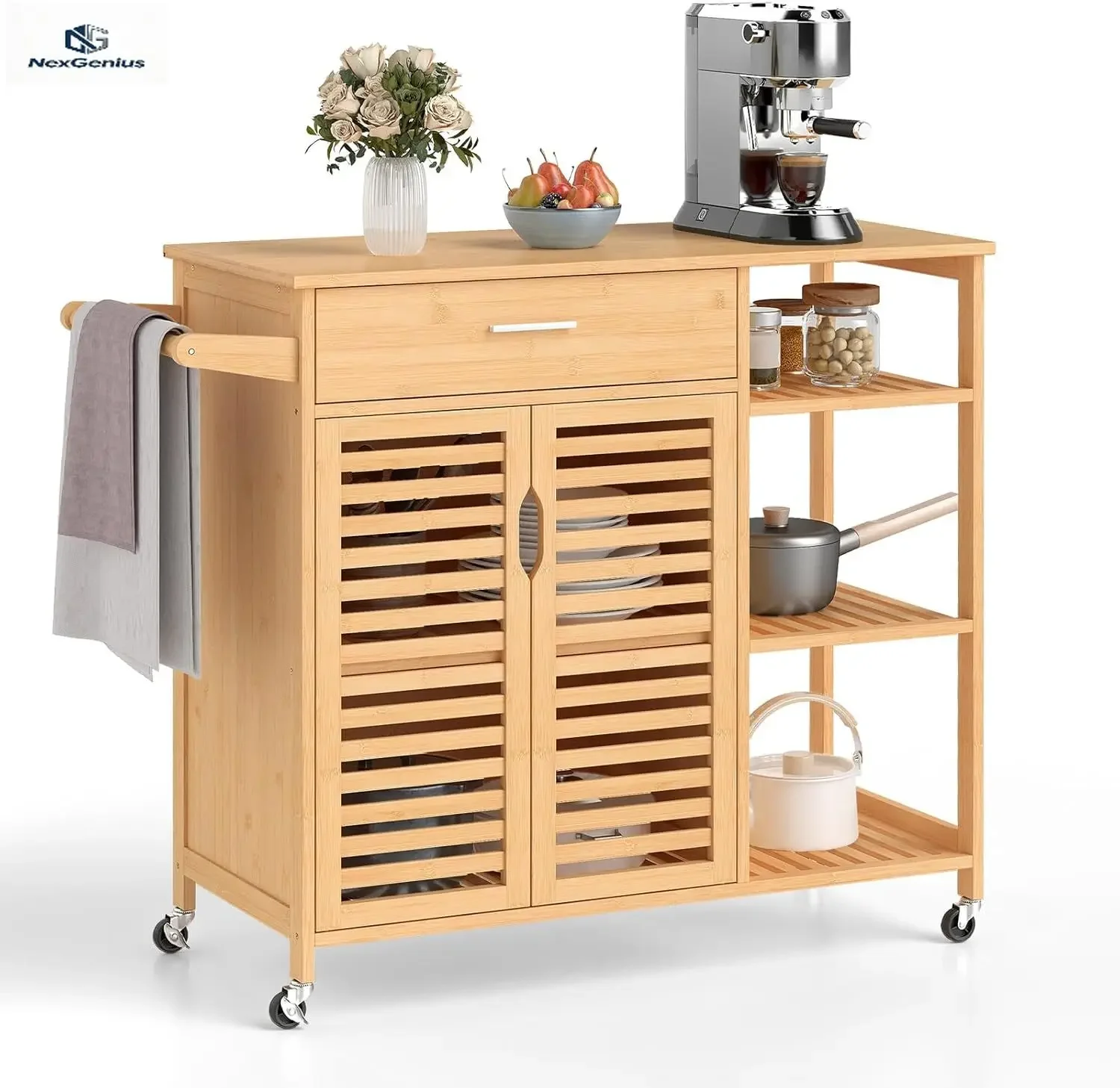 Bamboo Kitchen Island Cart Mobile Serving Trolley Rolling Utility Drawer Two Door Storage Cabinet Three Tier Shelves Towel Rack
Bamboo Kitchen Island Cart Mobile Serving Trolley Rolling Utility Drawer Two Door Storage Cabinet Three Tier Shelves Towel Rack