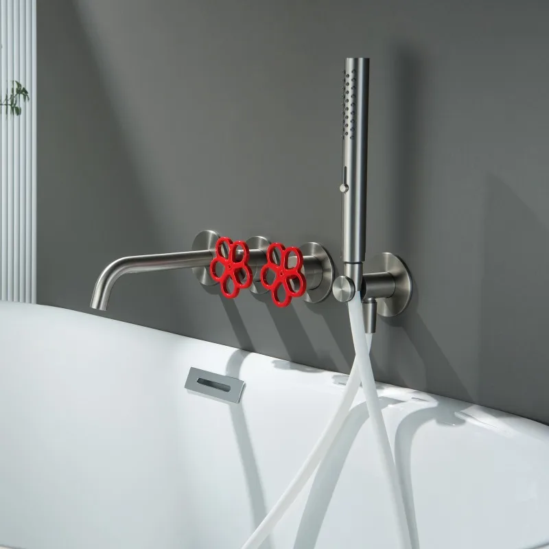 Brushed nickel silver concealed all-copper bathtub faucet Embedded wall-mounted small safflower hot cold cylinder side faucet
Brushed nickel silver concealed all-copper bathtub faucet Embedded wall-mounted small safflower hot cold cylinder side faucet
