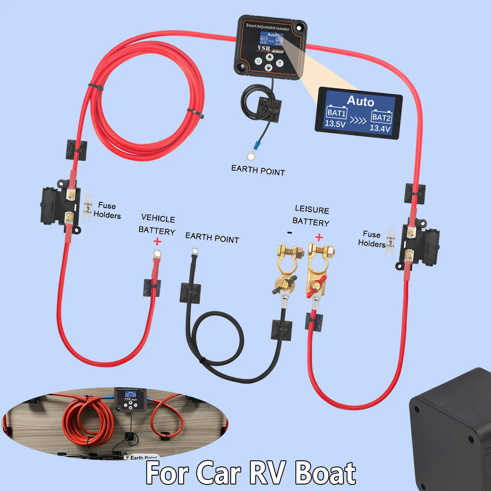 Adjustable Voltage VSR 140A Dual Battery Isolator for Lithium Lead-acid AGM Auto Self-Adapting Charger
Adjustable Voltage VSR 140A Dual Battery Isolator for Lithium Lead-acid AGM Auto Self-Adapting Charger