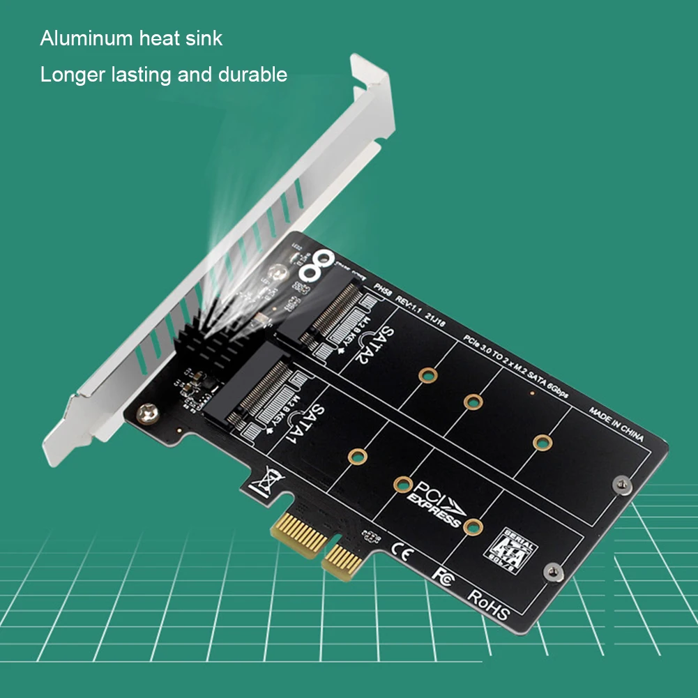 M.2 SATA To PCIE Adapter Card Double Disc Expansion Card RAID Adapter Board PCIe X1/X4/X8/X16 Support M.2 SSD 2230/42/60/80 
M.2 SATA To PCIE Adapter Card Double Disc Expansion Card RAID Adapter Board PCIe X1/X4/X8/X16 Support M.2 SSD 2230/42/60/80