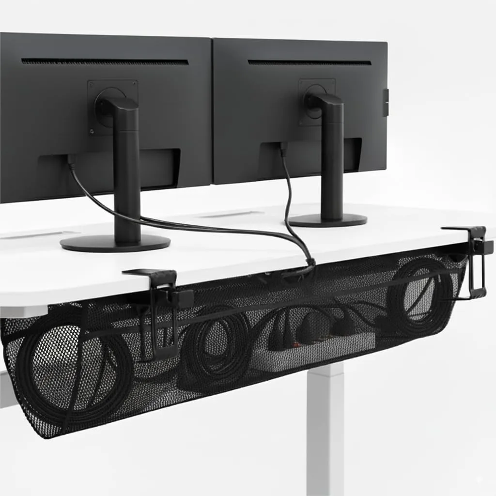 No Drill Clamp-On 44" Mesh Net Under Desk Cable Management, Adjustable Home Office Cord Organizer, Black
No Drill Clamp-On 44" Mesh Net Under Desk Cable Management, Adjustable Home Office Cord Organizer, Black