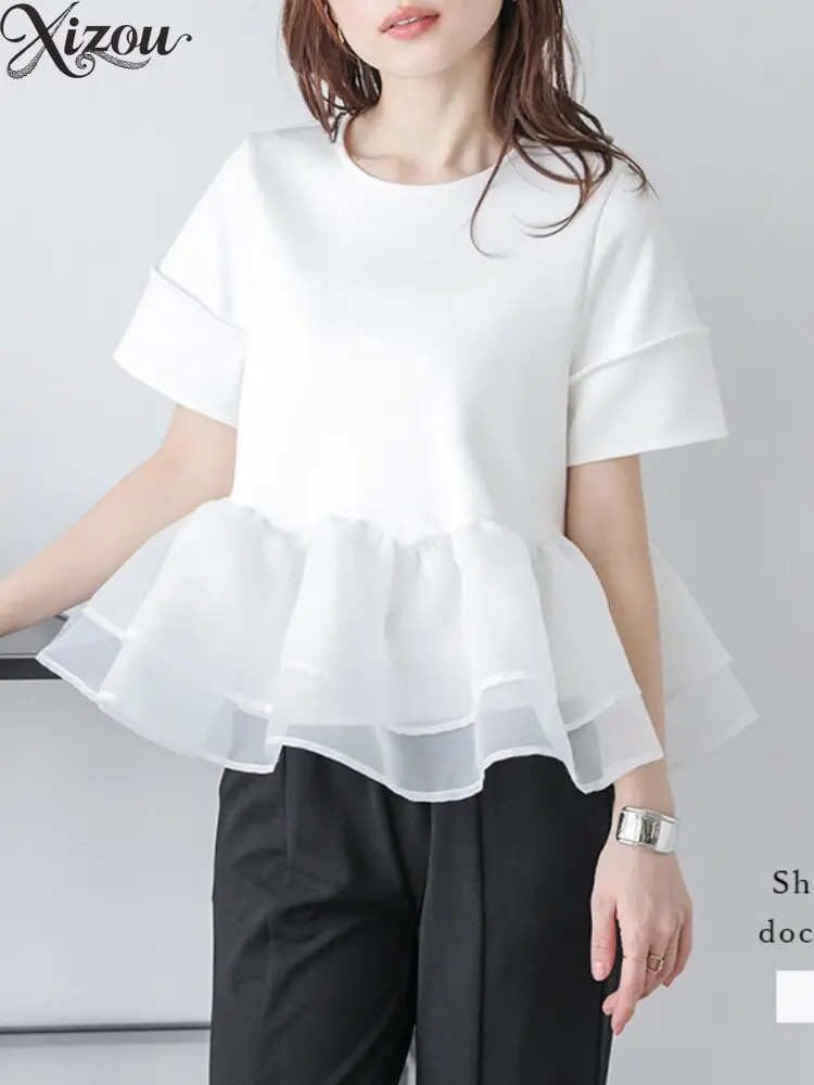 Grey Mesh Layered Puff Hem Fake Two-Piece T-Shirt Round Neck Tee Short Sleeve Japanese Korean Casual Summer Top 2026 Shirt
Grey Mesh Layered Puff Hem Fake Two-Piece T-Shirt Round Neck Tee Short Sleeve Japanese Korean Casual Summer Top 2026 Shirt
