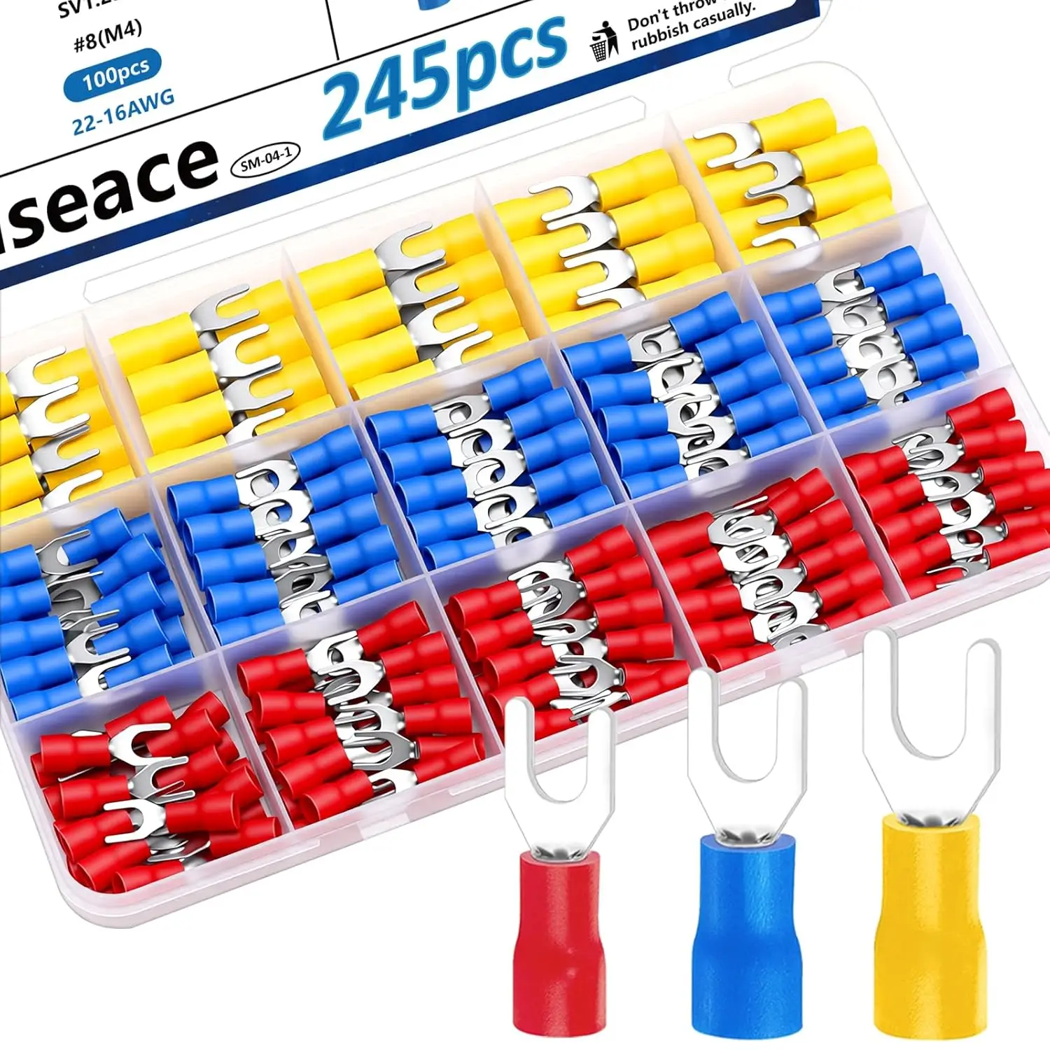 245PCS Fork Spade Wire Connectors, 22-10 AWG, U-Type Crimp Terminals, Tinned Red Copper, Pack in Box
245PCS Fork Spade Wire Connectors, 22-10 AWG, U-Type Crimp Terminals, Tinned Red Copper, Pack in Box