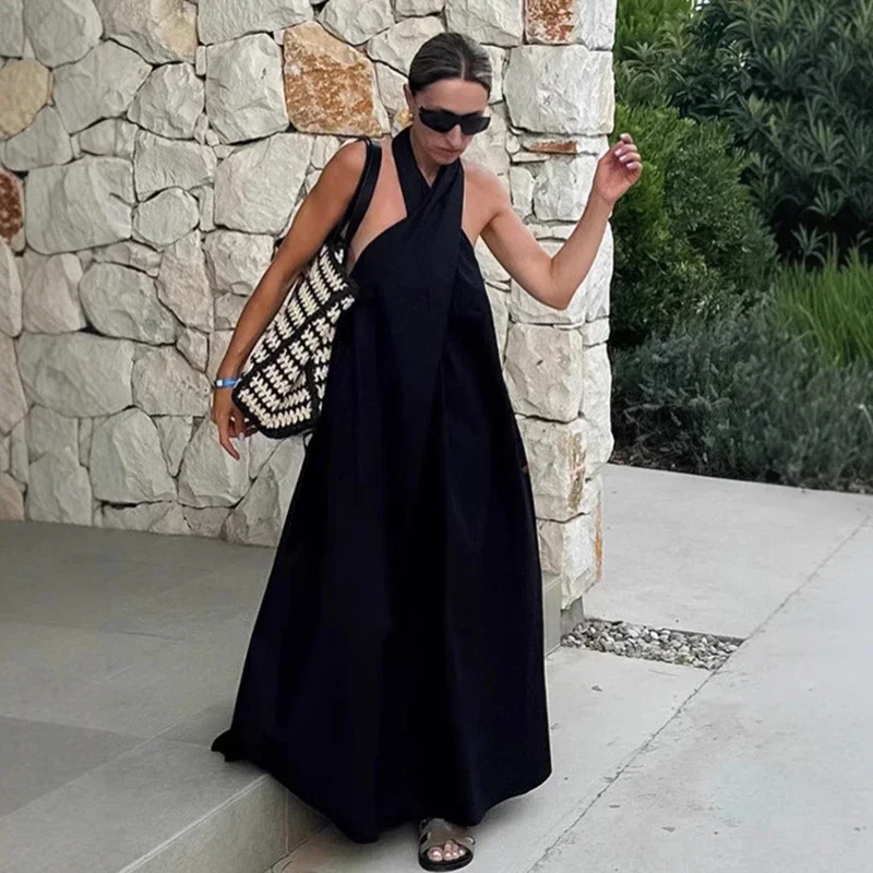 Casual Loose Halter Dress For Women Backless A-line Summer Vacation Party Maxi Dress Sleeveless 2025 New Female Clothes 
Casual Loose Halter Dress For Women Backless A-line Summer Vacation Party Maxi Dress Sleeveless 2025 New Female Clothes