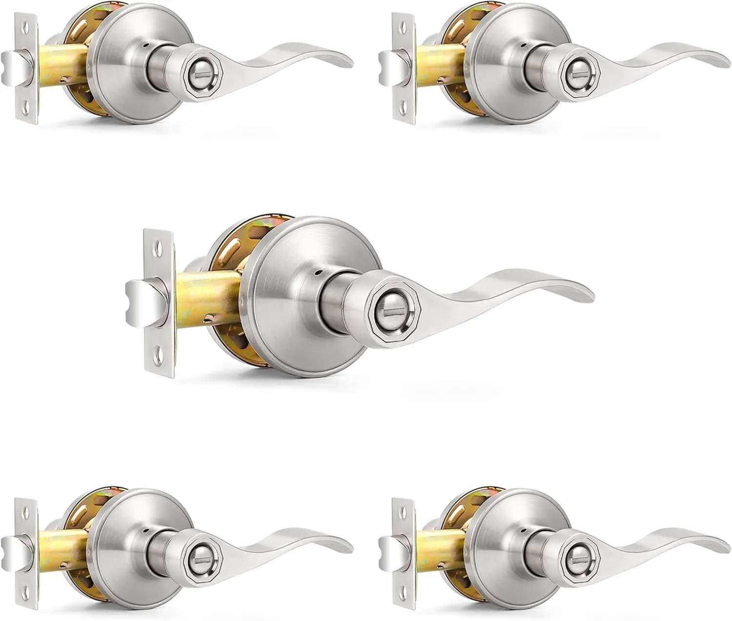 Privacy Door Levers Satin Nickel Finish for Bathroom Bedroom, Keyless Interior Door Handles with Wave Design, 5 Pack
Privacy Door Levers Satin Nickel Finish for Bathroom Bedroom, Keyless Interior Door Handles with Wave Design, 5 Pack