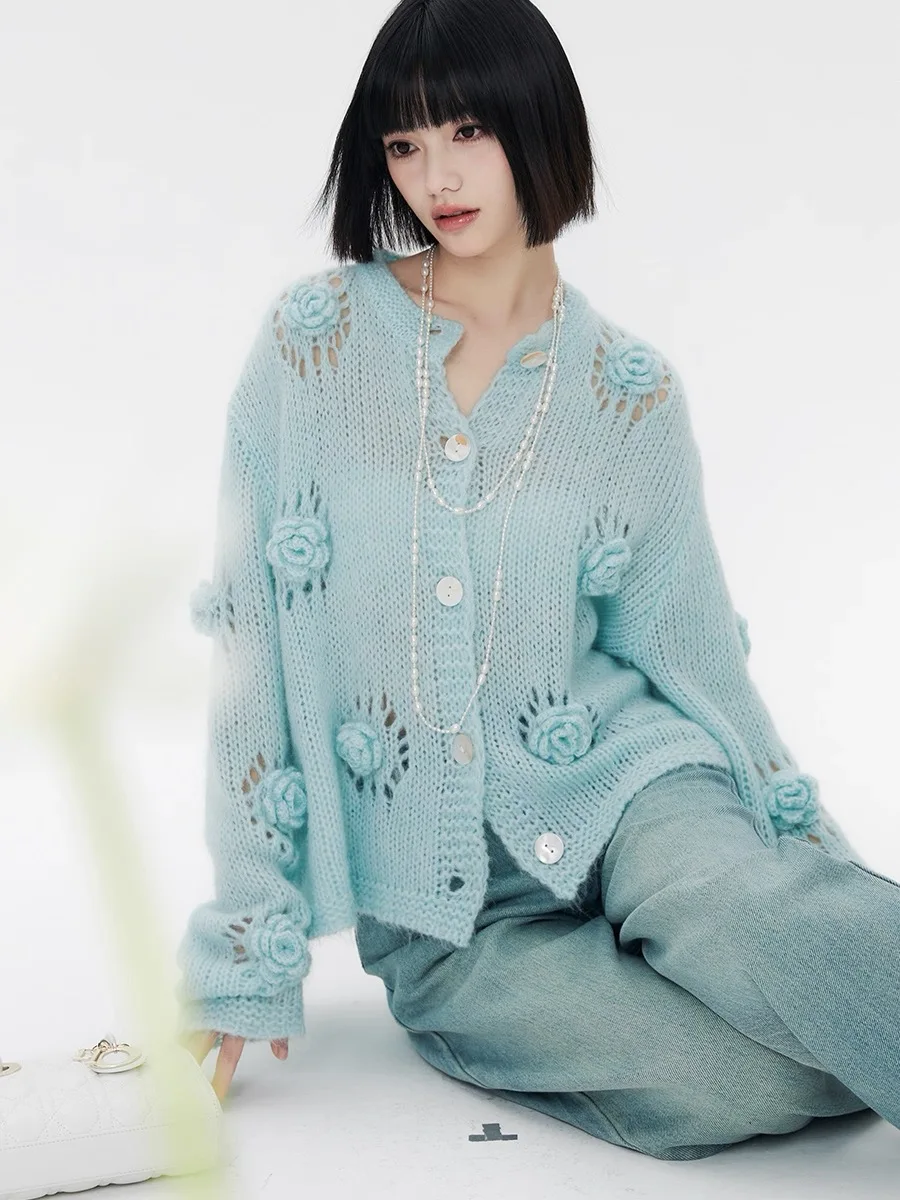 Blue Elegant Hollow Out Knitted Cardigan Women's Autumn Winter Casual Thin Soft 3D Flower Sweater Jacket Tops F04
Blue Elegant Hollow Out Knitted Cardigan Women's Autumn Winter Casual Thin Soft 3D Flower Sweater Jacket Tops F04