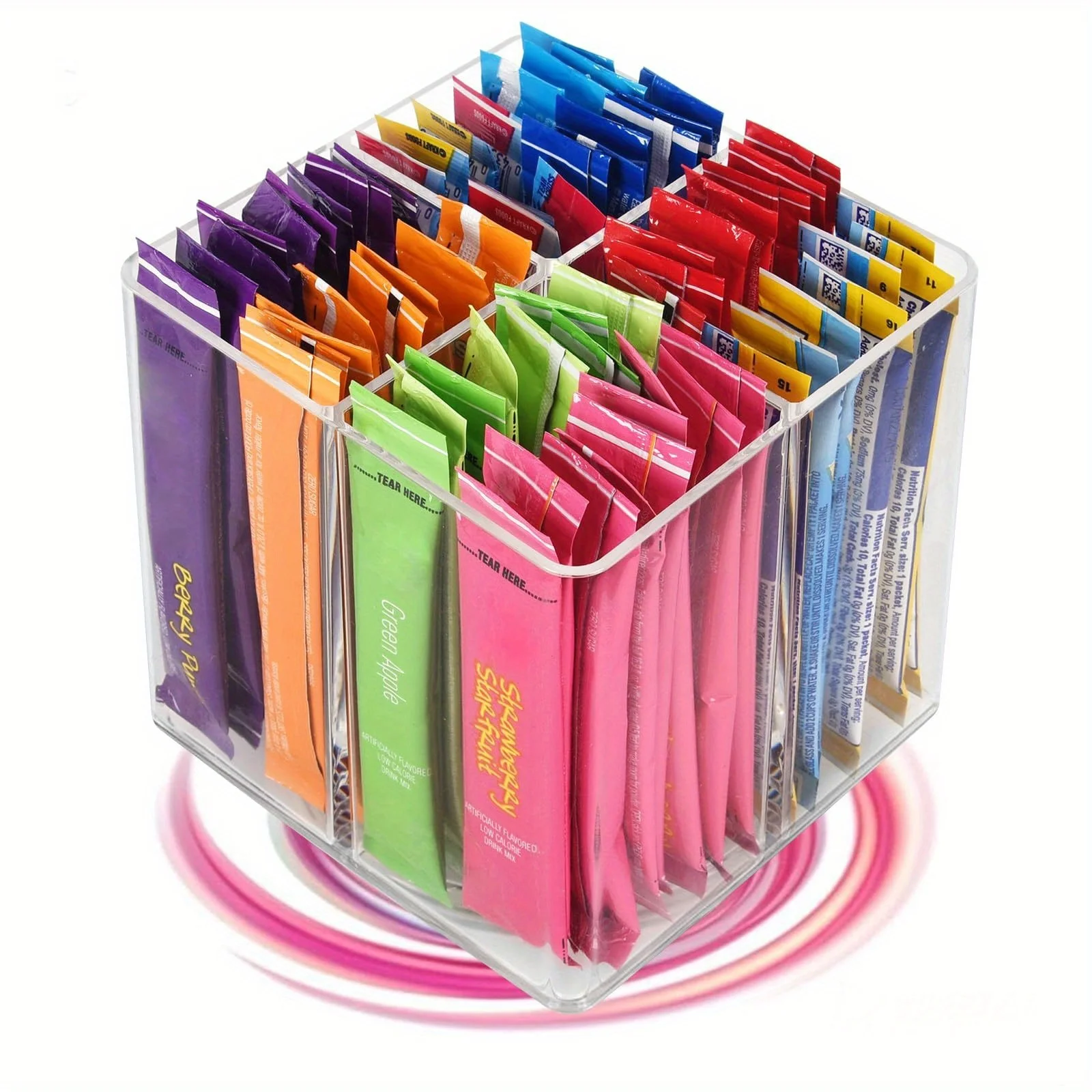 Rotating Drink Packet Organizer with Lazy Susan Turntable Base - ABS Plastic Powdered Beverage Storage with Color-Coded Compartments, Spill-Resistant Design & Space-Saving Square Organizer for Kitchen, Office, Parties - Compatible with Powdered Drin
Rotating Drink Packet Organizer with Lazy Susan Turntable Base - ABS Plastic Powdered Beverage Storage with Color-Coded Compartments, Spill-Resistant Design & Space-Saving Square Organizer for Kitchen, Office, Parties - Compatible with Powdered Drin