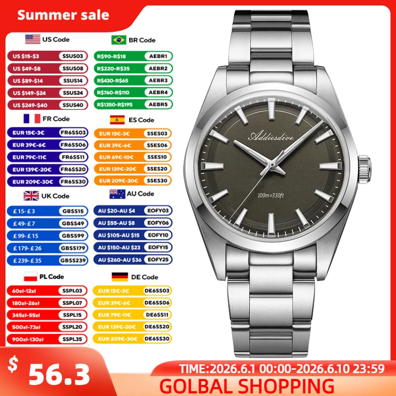 ADDIESDIVE VH31 Quartz Watch 36mm Bubble Glass 100M Waterproof Watches 316L Stainless Steel Super Luminous Men Wristwatch Gift
ADDIESDIVE VH31 Quartz Watch 36mm Bubble Glass 100M Waterproof Watches 316L Stainless Steel Super Luminous Men Wristwatch Gift