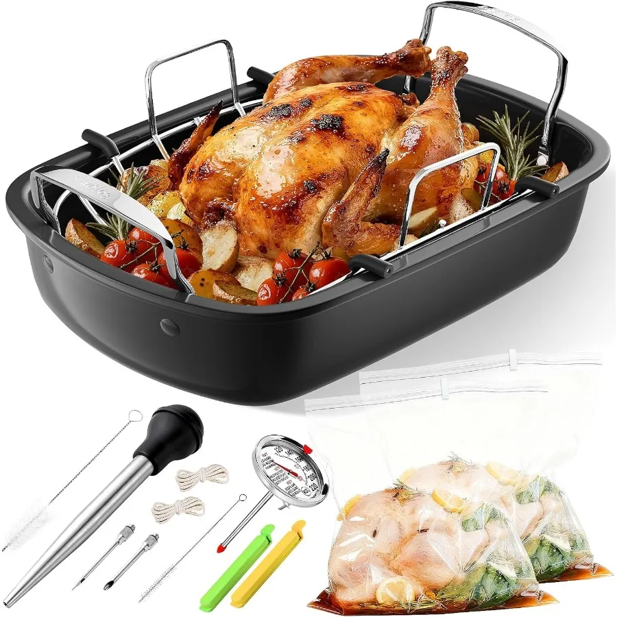 Roasting Pan 17x13 Inch Nonstick Turkey Roaster with Removable Rack and Cooking Kit Roaster Pan for Roasting Turkey Meat and Ve
Roasting Pan 17x13 Inch Nonstick Turkey Roaster with Removable Rack and Cooking Kit Roaster Pan for Roasting Turkey Meat and Ve