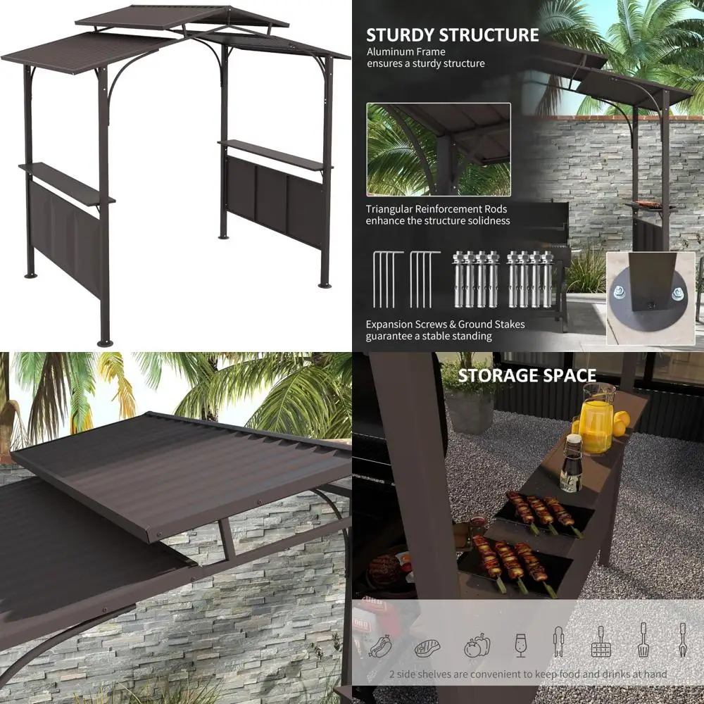 Коричневая беседка-гриль для барбекю на открытом воздухе с размером 8x5, двухуровневой крышей из поликарбоната и стальной рамой
Коричневая беседка-гриль для барбекю на открытом воздухе с размером 8x5, двухуровневой крышей из поликарбоната и стальной рамой