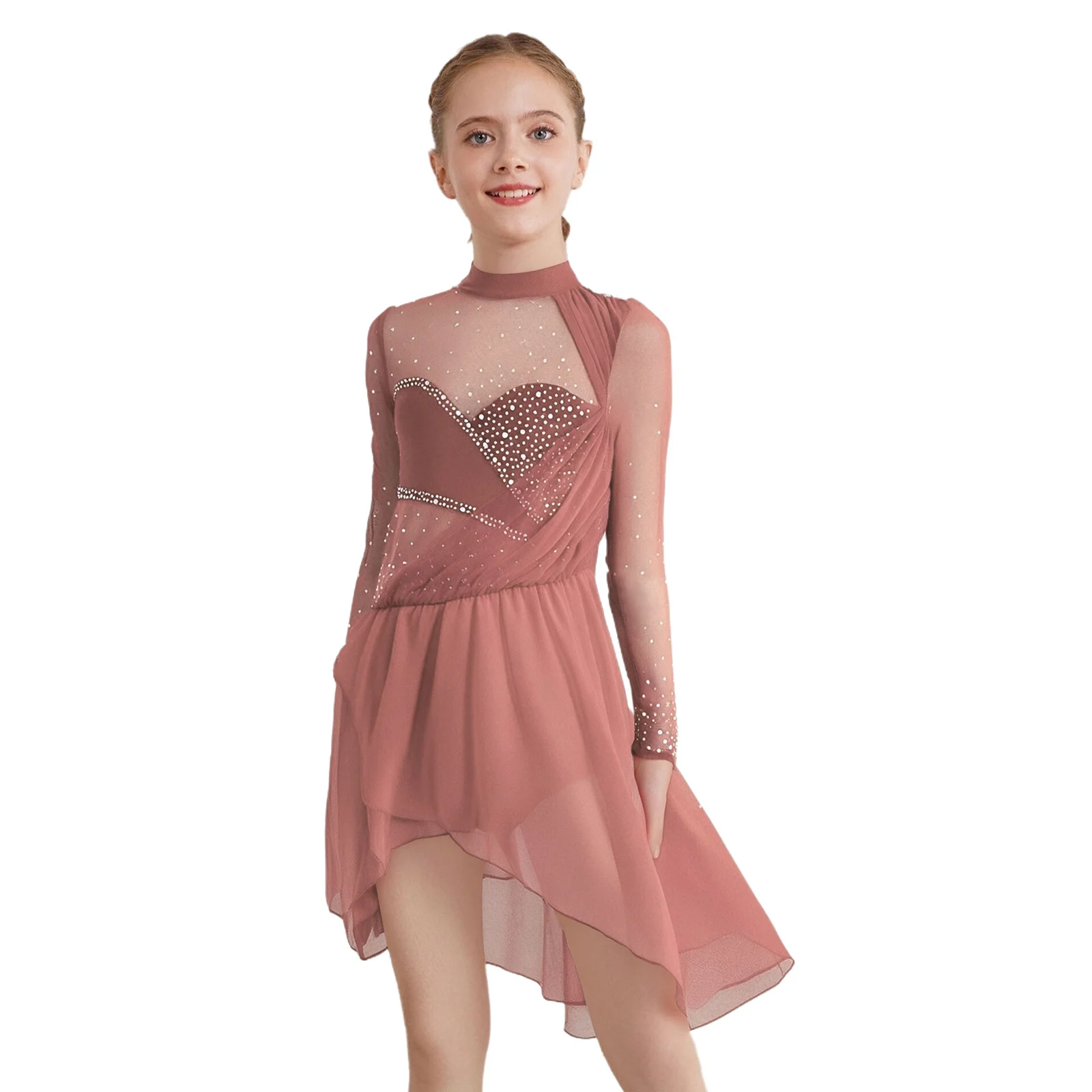 Kids Girls Lyrical Ballroom Modern Dance Dresses Sheer Mesh Long Sleeves Rhinestones Dress with Built-in Briefs Modern Dancewear
Kids Girls Lyrical Ballroom Modern Dance Dresses Sheer Mesh Long Sleeves Rhinestones Dress with Built-in Briefs Modern Dancewear