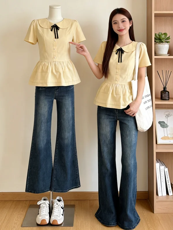 Yellow Doll Collar Short Sleeve Shirt Women's plus Size Spring Summer New Style Shoulder Length Cover Belly Anti-Aging Top
Yellow Doll Collar Short Sleeve Shirt Women's plus Size Spring Summer New Style Shoulder Length Cover Belly Anti-Aging Top