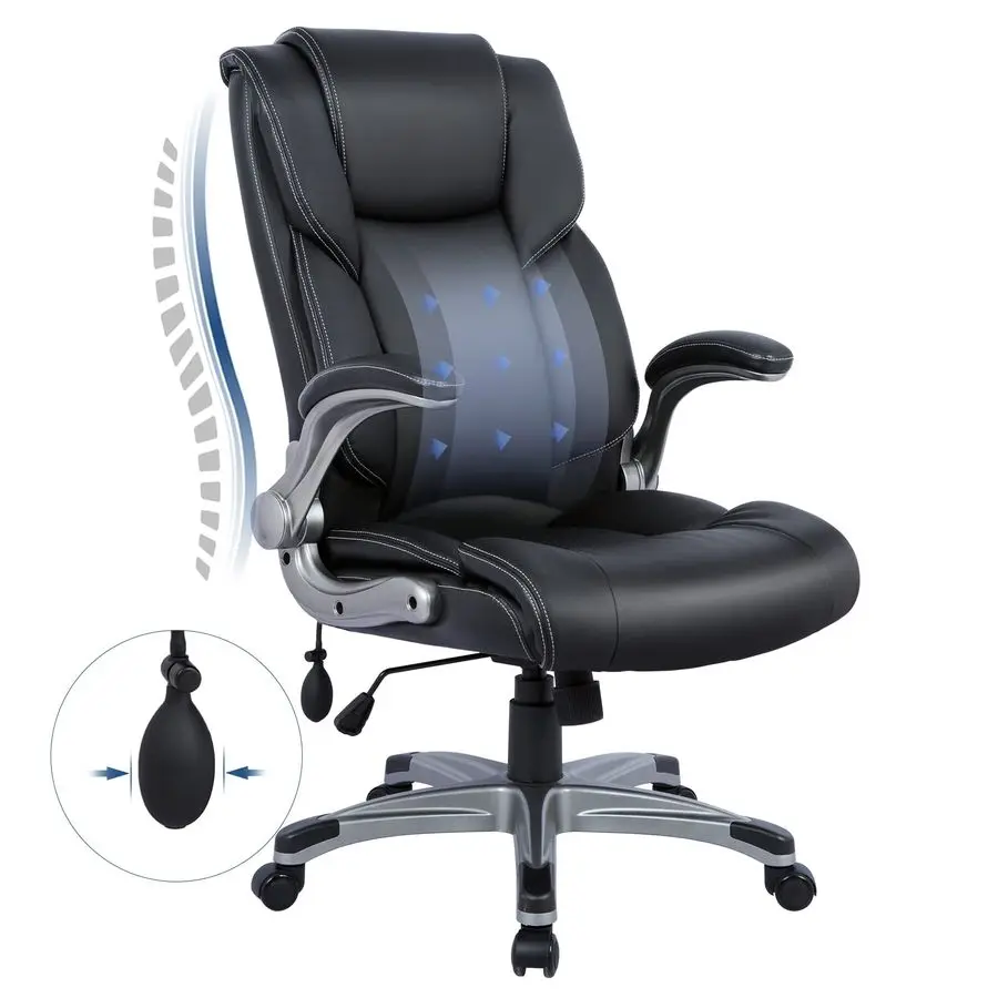 High Back Executive Office Chair Ergonomic Home Computer Desk Leather Chair with Padded Flipup Arms, Adjustable Tilt Lock, Swiv
High Back Executive Office Chair Ergonomic Home Computer Desk Leather Chair with Padded Flipup Arms, Adjustable Tilt Lock, Swiv