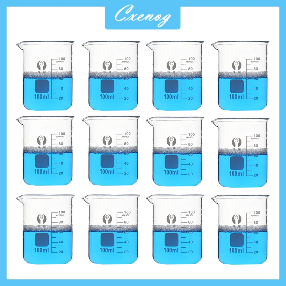 12Pcs/Box Borosilicate Glass Beakers 50/100/150/250ML Graduated Printed Scale Measuring Cups with Spout Low Form Lab Beaker
12Pcs/Box Borosilicate Glass Beakers 50/100/150/250ML Graduated Printed Scale Measuring Cups with Spout Low Form Lab Beaker