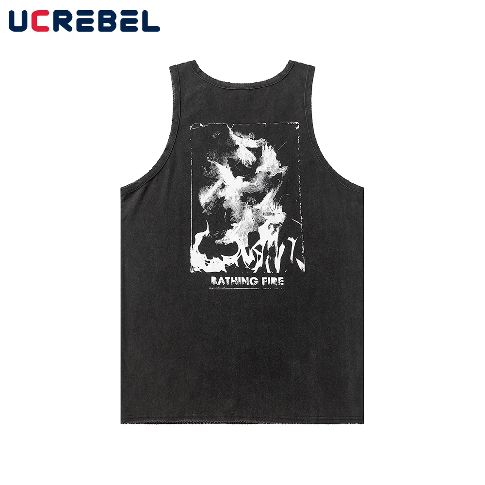 Майка мужская с принтом пламени, рваная хлопковая тенниска с вырезом лодочкой, свободная майка, летняя уличная одежда 
Майка мужская с принтом пламени, рваная хлопковая тенниска с вырезом лодочкой, свободная майка, летняя уличная одежда