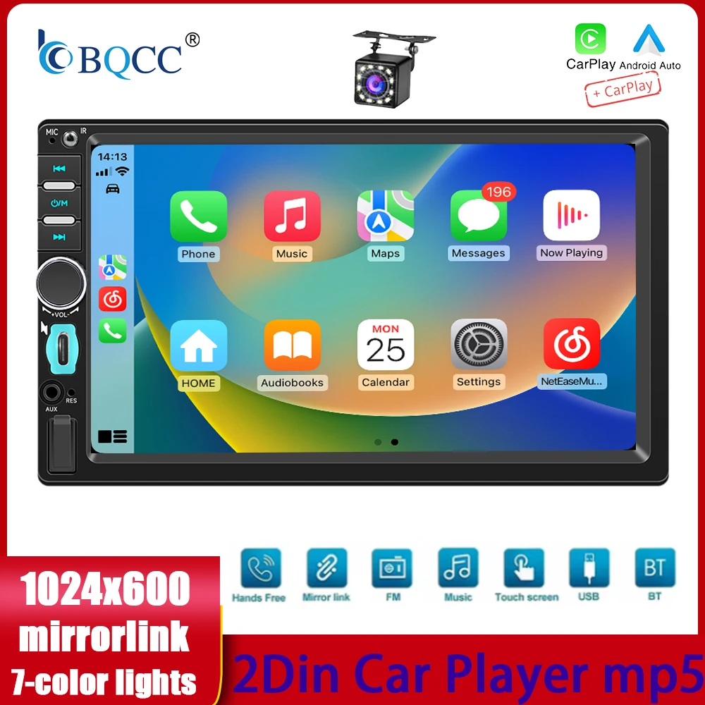 BQCC 2Din Carplay 7'' Bluetooth Car Radio Wireless Android Auto MP5 Player Type-C FM AUX Stereo Audio Universal MirrorLink
BQCC 2Din Carplay 7'' Bluetooth Car Radio Wireless Android Auto MP5 Player Type-C FM AUX Stereo Audio Universal MirrorLink