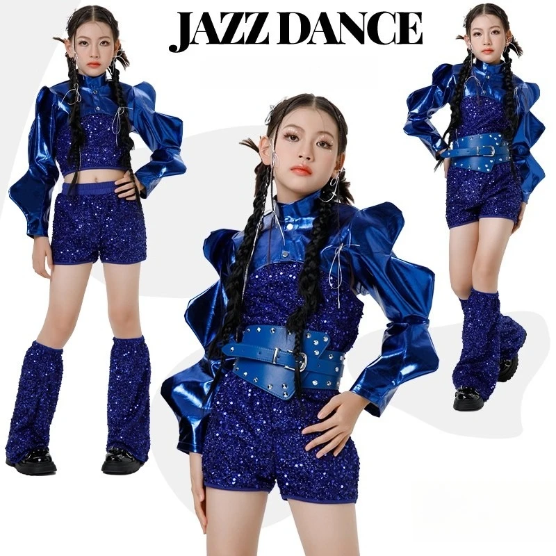 Детский костюм с блестками для джазовых танцев, хипстерский модный комплект для уличных танцев с блестками для девочек, синий костюм для подиума, сценического выступления
Детский костюм с блестками для джазовых танцев, хипстерский модный комплект для уличных танцев с блестками для девочек, синий костюм для подиума, сценического выступления