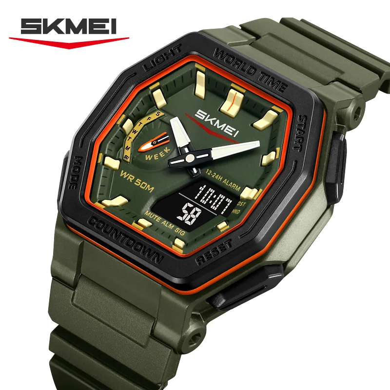 SKMEI 2438 Quartz Digital Dual Time Zone Waterproof Watches Calendar Analog Stopwatch timing Alarm LED night light Casual Clock
SKMEI 2438 Quartz Digital Dual Time Zone Waterproof Watches Calendar Analog Stopwatch timing Alarm LED night light Casual Clock