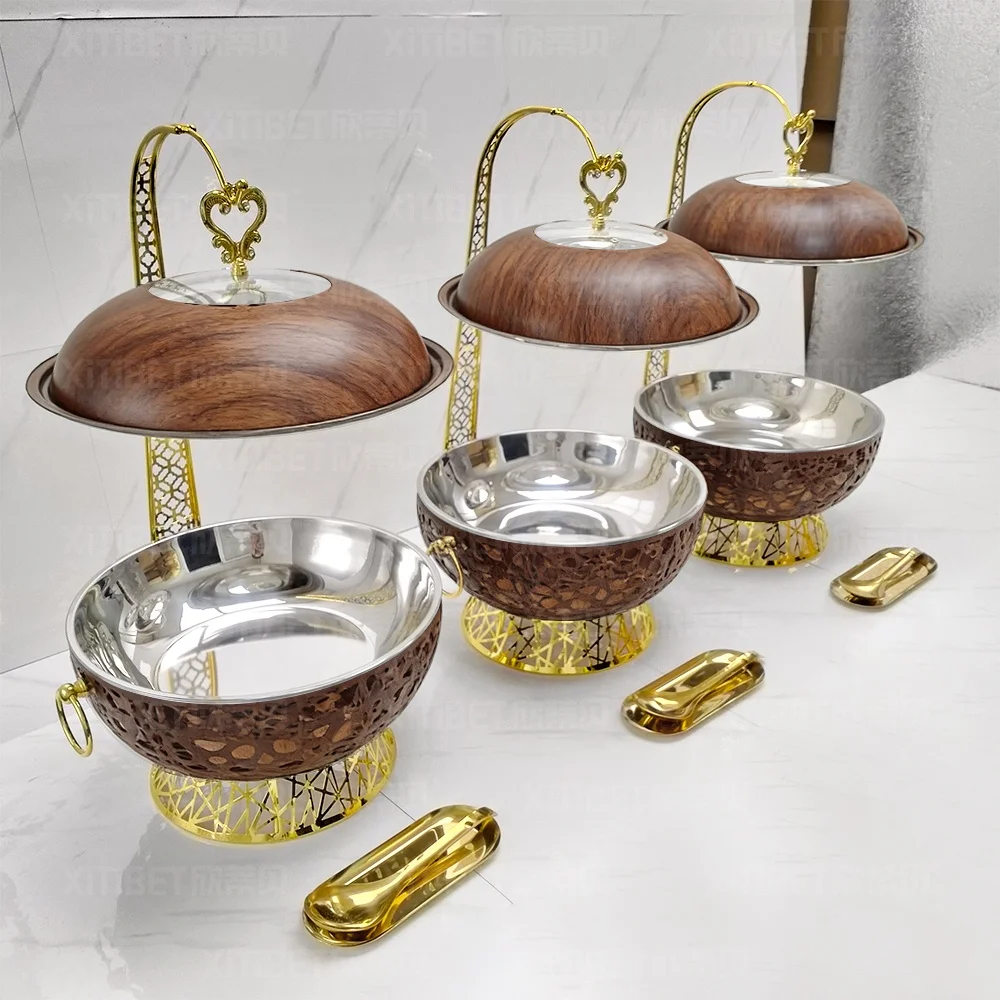 New Design Wood Color and Gold Stainless Steel Chafing Dish Food Warmer Serving Dish With Hanging Lid for Wedding Party
New Design Wood Color and Gold Stainless Steel Chafing Dish Food Warmer Serving Dish With Hanging Lid for Wedding Party