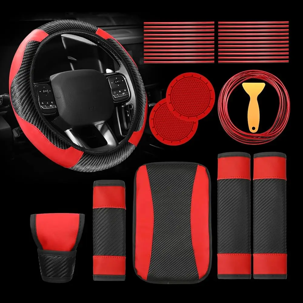 30 Pcs Car Accessories Set Red and Black PU Leather Steering Wheel Cover Auto Interior Accessories Gift Car Vent Trim Strips
30 Pcs Car Accessories Set Red and Black PU Leather Steering Wheel Cover Auto Interior Accessories Gift Car Vent Trim Strips