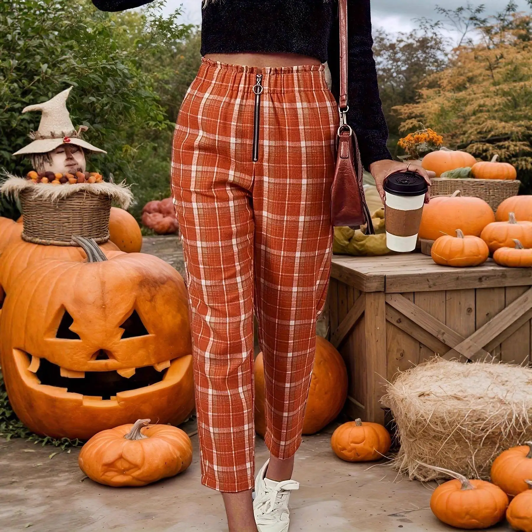 Casual Halloween Ladies Plaid Print Side Pocket Straight Leg Pants Circular Zipper Decorative High Waist Elegant Style
Casual Halloween Ladies Plaid Print Side Pocket Straight Leg Pants Circular Zipper Decorative High Waist Elegant Style