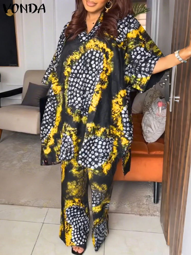 VONDA Women Long Pant Sets 2025 Vintage Print Tops and Wide Leg Pants Summer Bohemian 2pcs Fashion Casual Loose Two-piece Outfit 
VONDA Women Long Pant Sets 2025 Vintage Print Tops and Wide Leg Pants Summer Bohemian 2pcs Fashion Casual Loose Two-piece Outfit