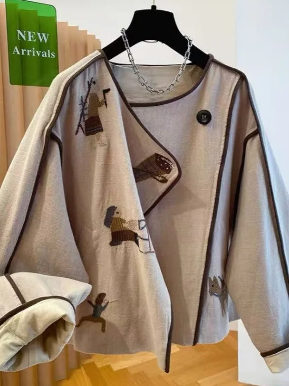 Casual Linen Embroidered round Ne Heavy Work Jaet Top Women's Loose Fit Long Sve irt Sli Autumn Faion
Casual Linen Embroidered round Ne Heavy Work Jaet Top Women's Loose Fit Long Sve irt Sli Autumn Faion