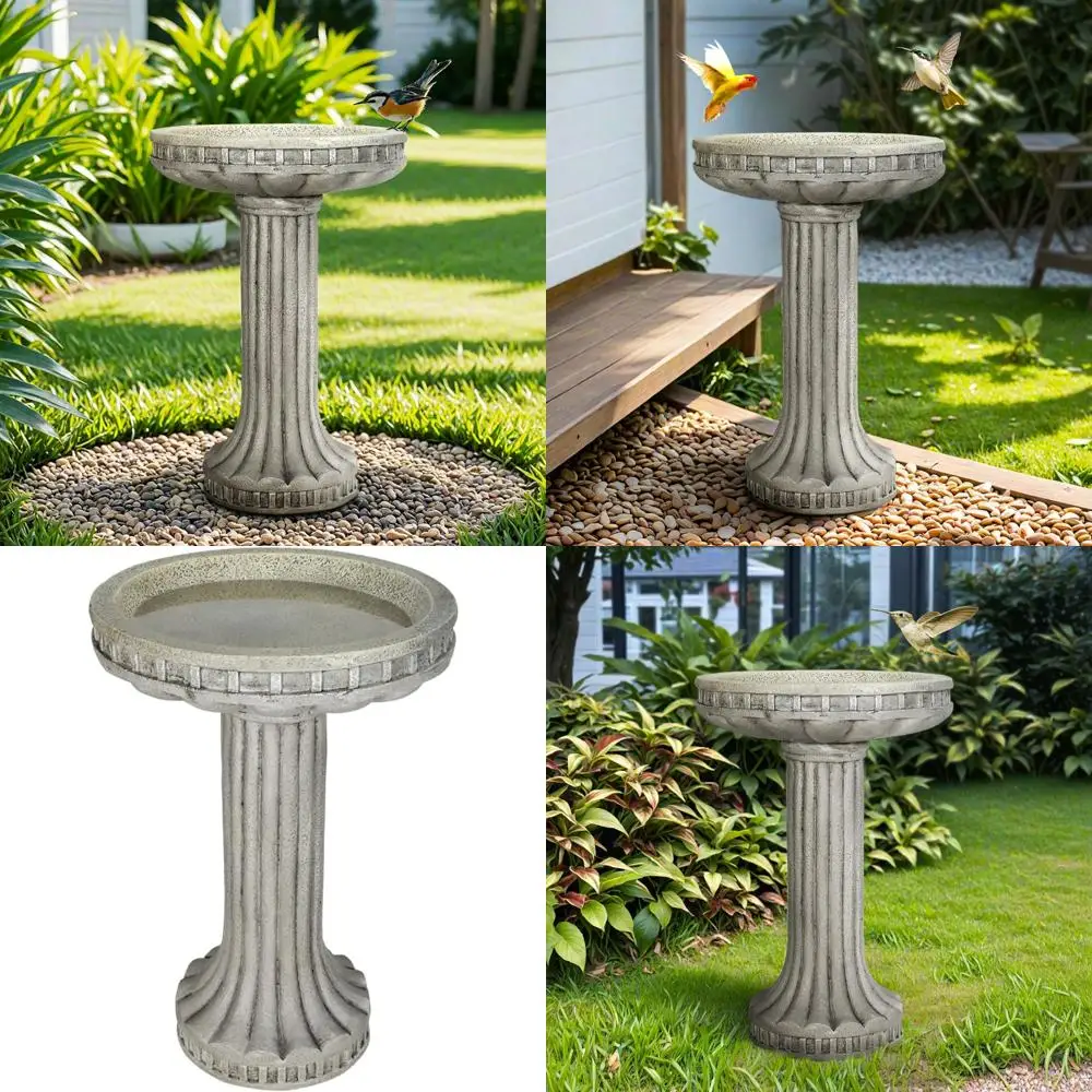 Vintage-Style 24-Inch Tall by 16-Inch Diameter Outdoor Birdbath with Classical Pedestal, Fiber-Reinforced Concrete, Ideal for Ga 
Vintage-Style 24-Inch Tall by 16-Inch Diameter Outdoor Birdbath with Classical Pedestal, Fiber-Reinforced Concrete, Ideal for Ga