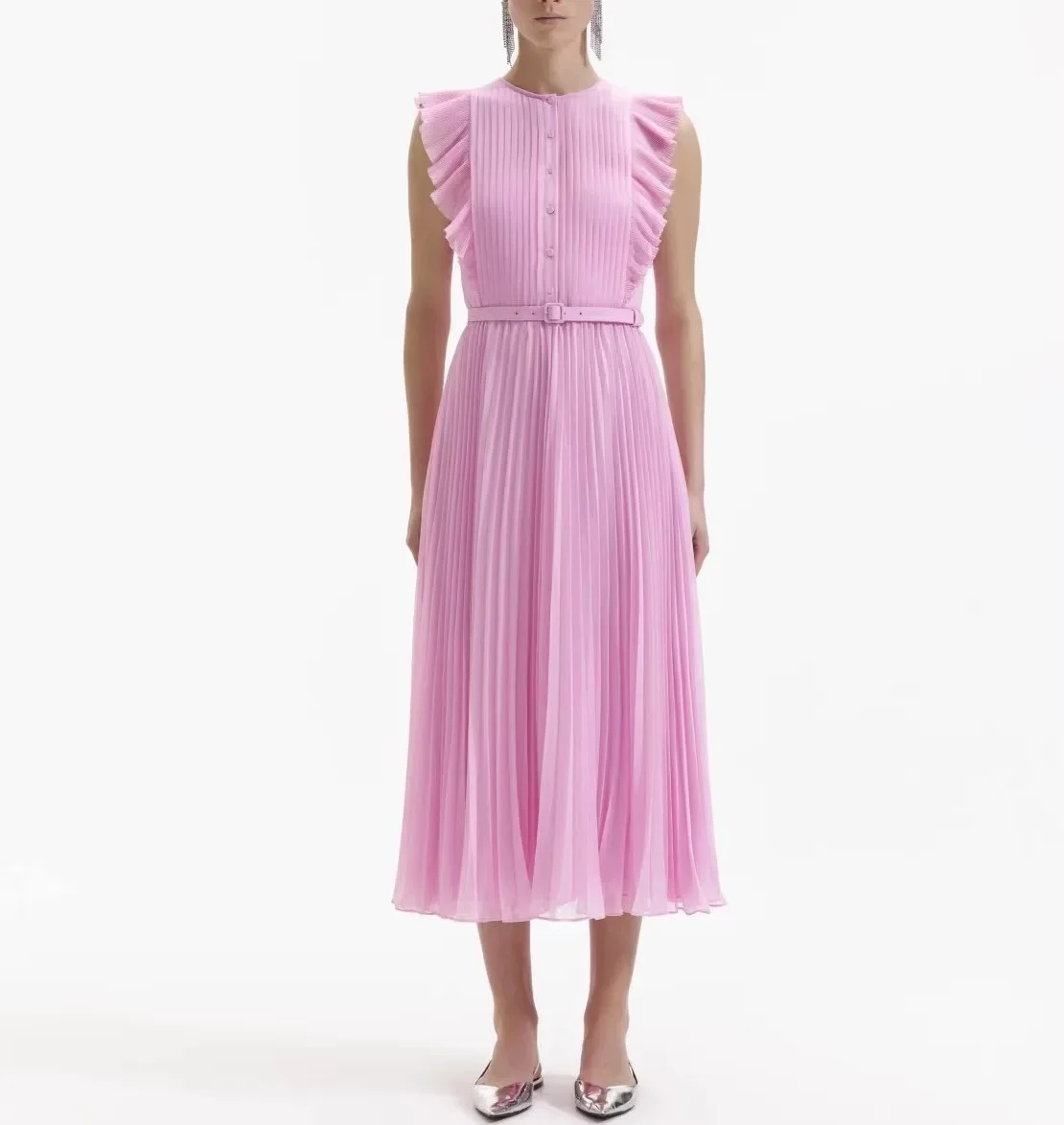 Pleated Robe for Women 2024 New Spring Summer O-Neck Ruffles Sweet Sleeveless Long Dress with Belt
Pleated Robe for Women 2024 New Spring Summer O-Neck Ruffles Sweet Sleeveless Long Dress with Belt