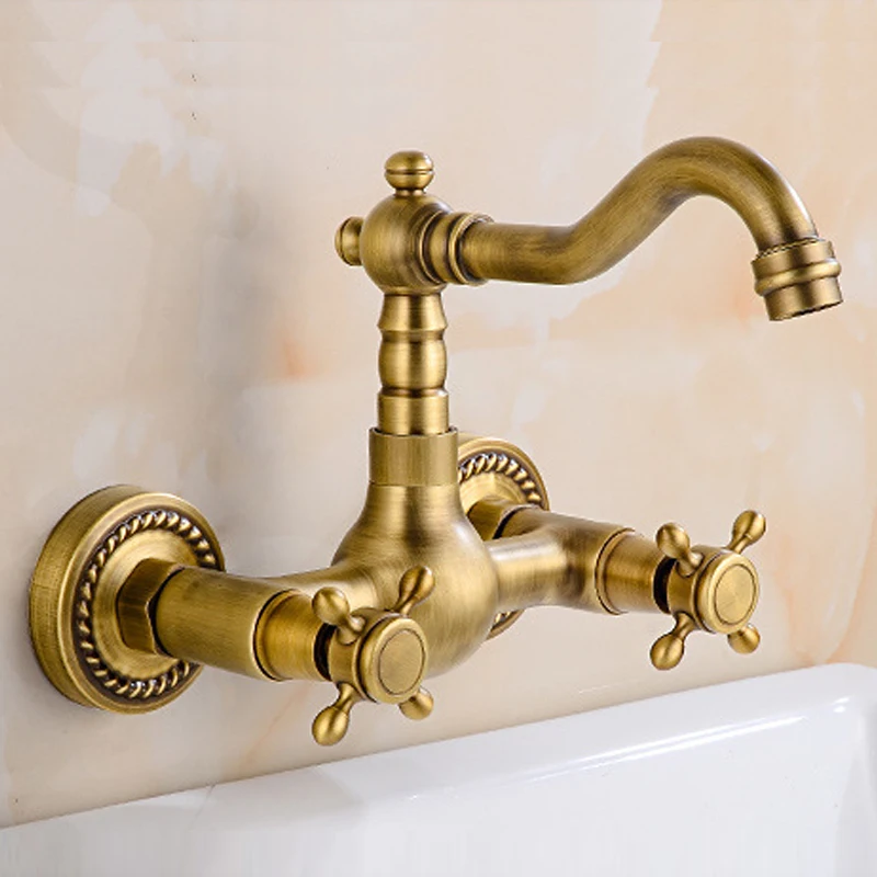 Antique Brass Wall Mounted Bathroom Sink Faucet, 360° Rotating Double Handle Hot Cold Mixer Tap 
Antique Brass Wall Mounted Bathroom Sink Faucet, 360° Rotating Double Handle Hot Cold Mixer Tap