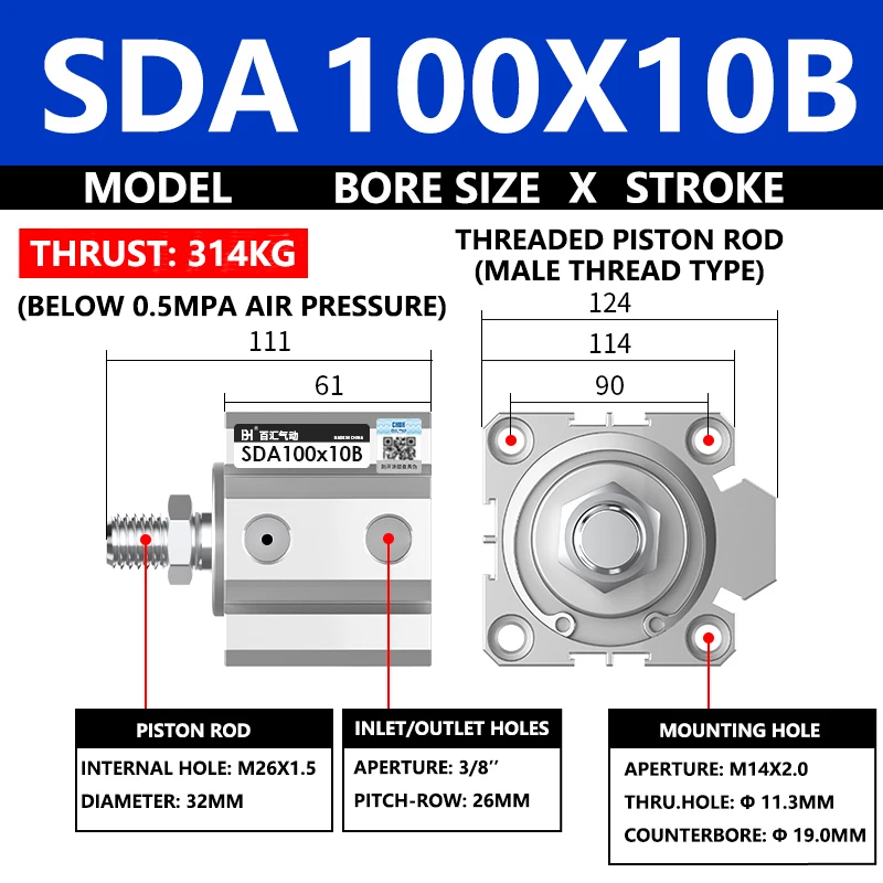 ABILKEEN SDA100X10B Серия SDA Тонкий воздушный цилиндр 100 мм с наружной резьбой Диаметр цилиндра X 10 мм Ход поршня Пневматический компактный цилиндр двойного действия
ABILKEEN SDA100X10B Серия SDA Тонкий воздушный цилиндр 100 мм с наружной резьбой Диаметр цилиндра X 10 мм Ход поршня Пневматический компактный цилиндр двойного действия