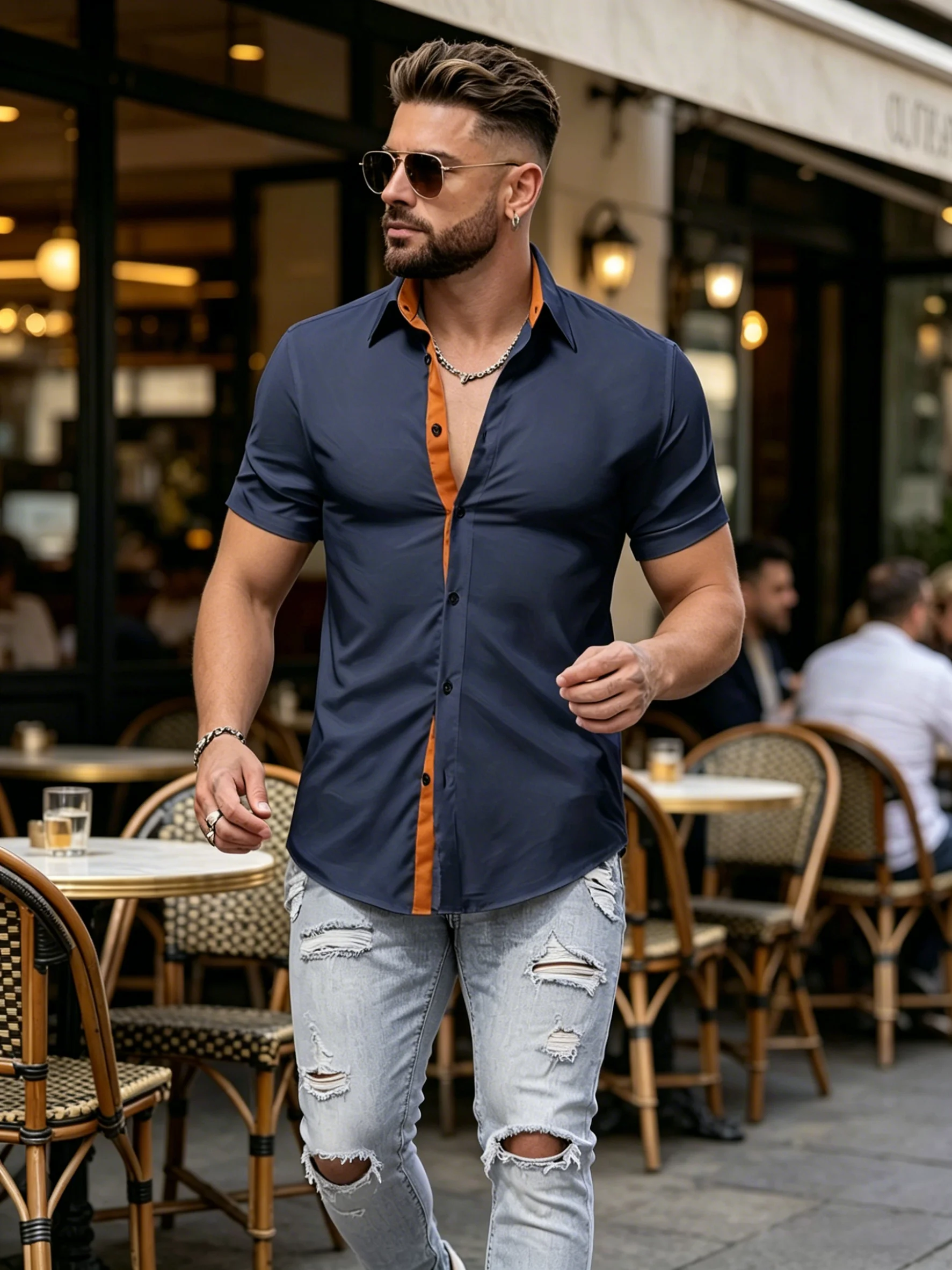 Men's solid color spliced casual short-sleeve shirt for spring, summer, and autumn, suitable for holidays and casual outings, 10
Men's solid color spliced casual short-sleeve shirt for spring, summer, and autumn, suitable for holidays and casual outings, 10